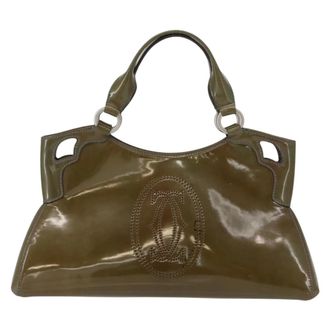 Cartier Cartier Marcello Patent Leather Khaki Patent_Leather Handbag (Pre-Owned)