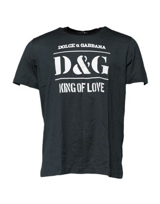 Dolce & Gabbana Black Cotton Printed Short Sleeves Mens T-shirt