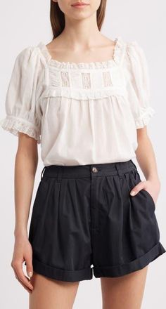 D&ocirc;en Frances Lace Inset Cotton Blend Top in Salt Lace at Nordstrom, Size Xx-Large