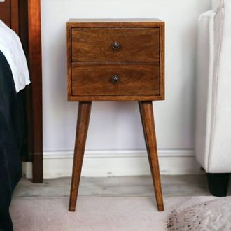 Direct Wicker Solid Wood Mini Chestnut Bedside, 2 Drawers in Dark Brown | Size: 1 Pack