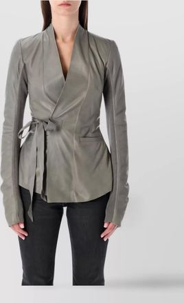Rick Owens leather jacket with tie waist and long sleeves