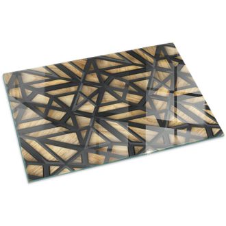 Tulup Vetro Temperato Resistente Al Calore Per Camino Protezione del Pavimento dal Calore Resistente a Scintille Geometria con legno 100x70 cm