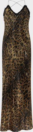 Roberto Cavalli Jaguar-Print Sequined Backless Maxi Slip Dress