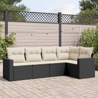 vidaXL Set De Muebles De Jard&iacute;n 5 Pzas Y Cojines Rat&aacute;n Sint&eacute;tico Negro Vidaxl