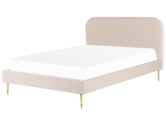 Beliani Cama matrimonial de tejido beige 180x200