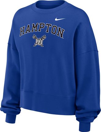 Nike Womens College (Hampton University) Phoenix Fleece Crewneck Sweatshirt in Blue | W33302HMTU26-RYL