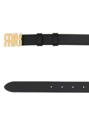 Miu Miu Womens Logo Buckle Leather Belt Black Calfskin
