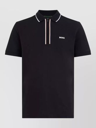 HUGO BOSS cotton zip polo shirt contrast trim