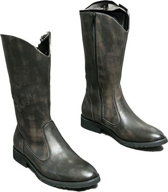 Generic Mens Faux Leather Mid-Calf Boots Round Toe Western Cowboy Boots Flat Heel Vintage Dress Boot,Black,7.5 UK