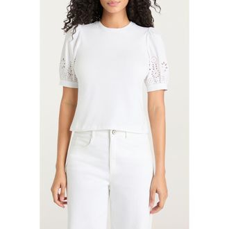 Cinq &agrave; Sept Embroidered Eyelet Mixed Media Cotton Top in White/White at Nordstrom Rack, Size X-Small