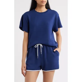 Bernardo Rib Trim Crop T-Shirt in Medieval Blue at Nordstrom, Size X-Small