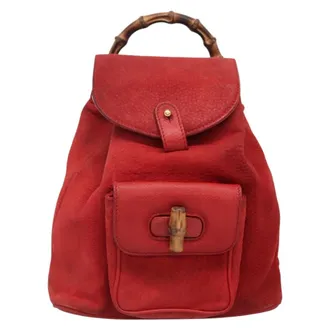 Gucci Vintage Bamboo Suede Red Suede Backpack Bag (Pre-Owned)