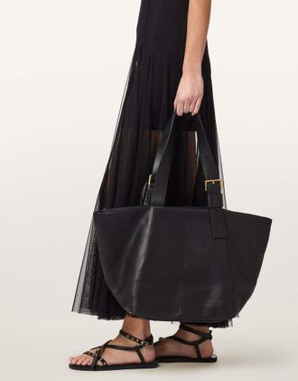 AllSaints Alba - Maxi borsa in pelle nera con zip-Nero