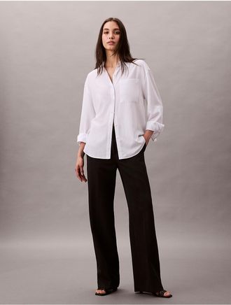 Calvin Klein Womens Tencel Roll Tab Classic Button-Down Shirt - White - XS