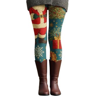 Generic Christmas Leggings for Women UK Xmas Hats Cats Print Tight Yoga Pants High Waist Tummy Control Casual Leggings Non See Through Stretch Trousers Holida