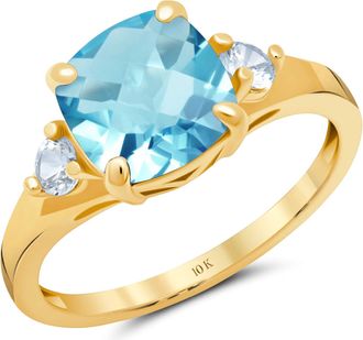 MAX + STONE 10k Yellow or White Gold Cushion Cut Gemstone Three Stone Ring