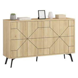 Dmora Credenza Earl, Aparador 4 Estantes, 8 Compartimentos, 4 Puertas, 123x35x62h Cm Roble Marr&oacute;n