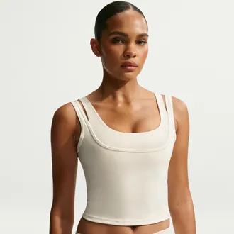 Nike Womens SKIMS Matte Double-Strap Scoop Tank Top in White | IR5027-108