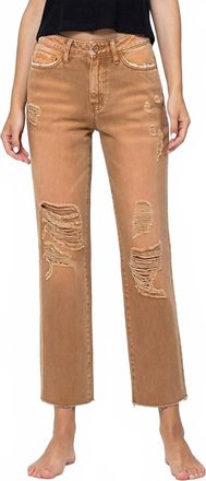 Flying Monkey Norah High Rise Straight Distressed Jeans In Brown