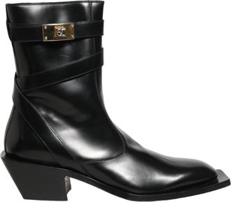 Dolce & Gabbana DG Plaque Mid Calf Boots - Heren - Cowboylaarzen - Zwart - 44 EU - Leer - Schoenen