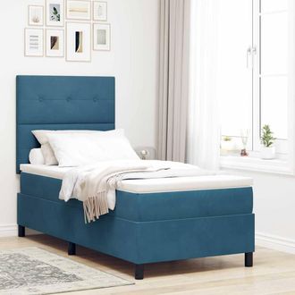 vidaXL Vidaxl - Letto A Molle Con Materasso Blu Scuro 90 X 190 Cm Velluto