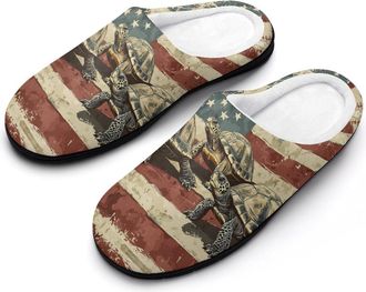 Generic Turtle Vintage U.S. Flag Fashion Cotton Slippers for Women Memory Foam House Slippers Non-Slip House Bedroom Shoes