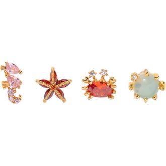 Girls Crew Under the Sea Set of 4 Assorted Single Stud Earrings in Gold at Nordstrom