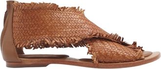 Coral Blue Schoenen, Dames, Beige, 37 EU, Leer, Beige Geweven Leren Elegante Sandalen