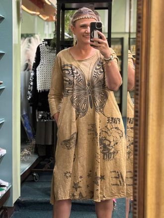 Paperlace London Vintage Butterfly Maxi Dress In Beige