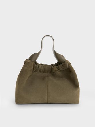 Charles & Keith Ally Recycled Suede Ruched Slouchy Chain-Handle Bag