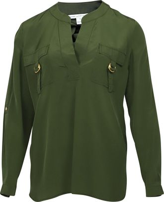 Diane Von Fürstenberg Diane Von Furstenberg Two Pocket Tunic Blouse in Green Silk