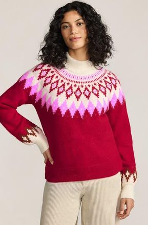 Lands End Fuzzy Turtleneck Lantern Sleeve Jacquard Sweater in Rich Red Fairisle at Nordstrom, Size X-Large