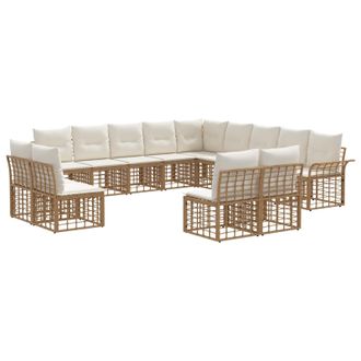 vidaXL Conjunto De Sof&aacute;s De Exterior 13 Pcs Natural Y Crema Poli&eacute;ster Vidaxl