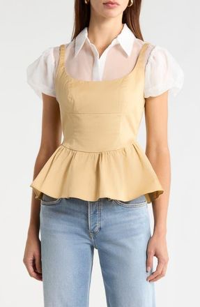 ASTR the Label Carrington Layered Peplum Top in Khaki White at Nordstrom, Size X-Small