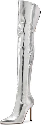 Generic Silver,5.5 UK,Thigh High Boots Over The Knee Boots for Women Pointed Toe Stiletto High Heel Boot Comfy Back Zipper Wedding Party Dating Long Fall Dres