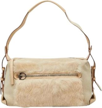 Ferragamo Pre-owned Shoulder Bags, female, Beige, Size: ONE SIZE Pre-owned Suede Fur Shoulder Bag