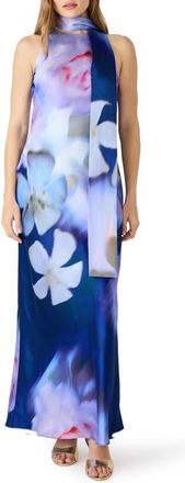 Steve Madden Jaidan Satin Scarf Maxi Dress in Navy Marl Combo at Nordstrom, Size 0