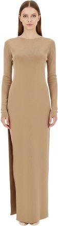 Tom Ford Beige Solid Round Neck Maxi Dress