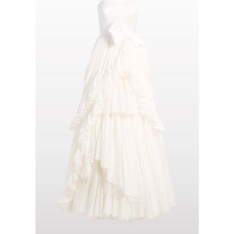 Jenny Packham Antonia Ruffled Bow Dress in Ivory at Nordstrom, Size 12 Uk