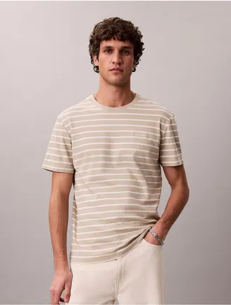 Calvin Klein Mens Striped Liquid Touch Tee - Brown - 2XL