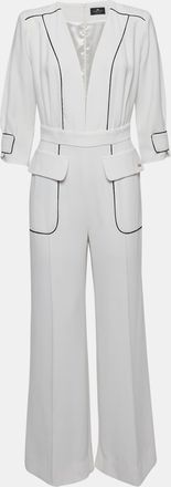 Elisabetta Franchi White Crepe Contrast Trimmed Jumpsuit