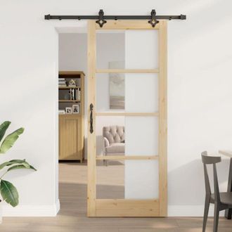 vidaXL Vidaxl - Puerta Corrediza Manual Marr&oacute;n 86 X 211 Cm Madera Y Metal