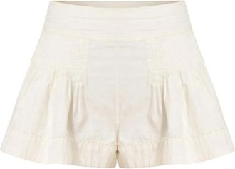 Isabel Marant Cybila Geplooide Shorts met Hoge Taille - Dames - Bermuda - Wit - M - Katoen - Korte Broeken