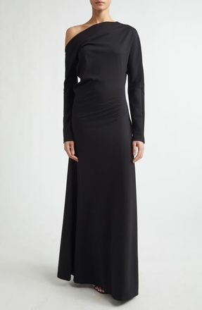 R&oacute;he One-Shoulder Long Sleeve Twisted Jersey Maxi Dress in Black at Nordstrom, Size 10 Us