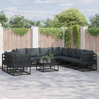 vidaXL Conjunto De Sof&aacute; De Jard&iacute;n Con Coj&iacute;n Negro Aluminio