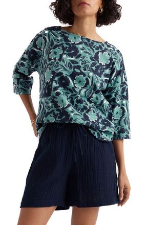 Seasalt Cornwall Tremayne Quay Floral Organic Cotton Top in Summer Shadows Sardine at Nordstrom, Size 16 Us