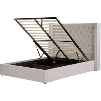 Beliani Eu King Velvet Bed Frame 5ft3 Light Grey with Storage High Headrest Lubbon