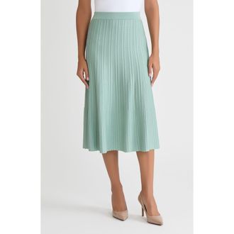 Misook Lightweight A-Line Ribbed Knit Midi Skirt in Mystic Green at Nordstrom, Size Xx-Large