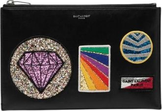 Saint Laurent Pre-owned Glitter Patchwork Leder Clutch Tas - Dames - Vintage Clutch - Zwart - ONE Size - Leer - Vintage