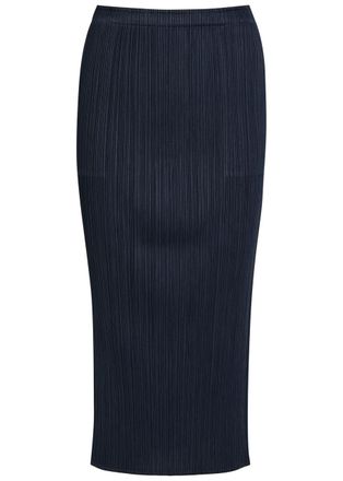 Pleats Please Issey Miyake Pleated Woven Midi Skirt - Navy - 3
